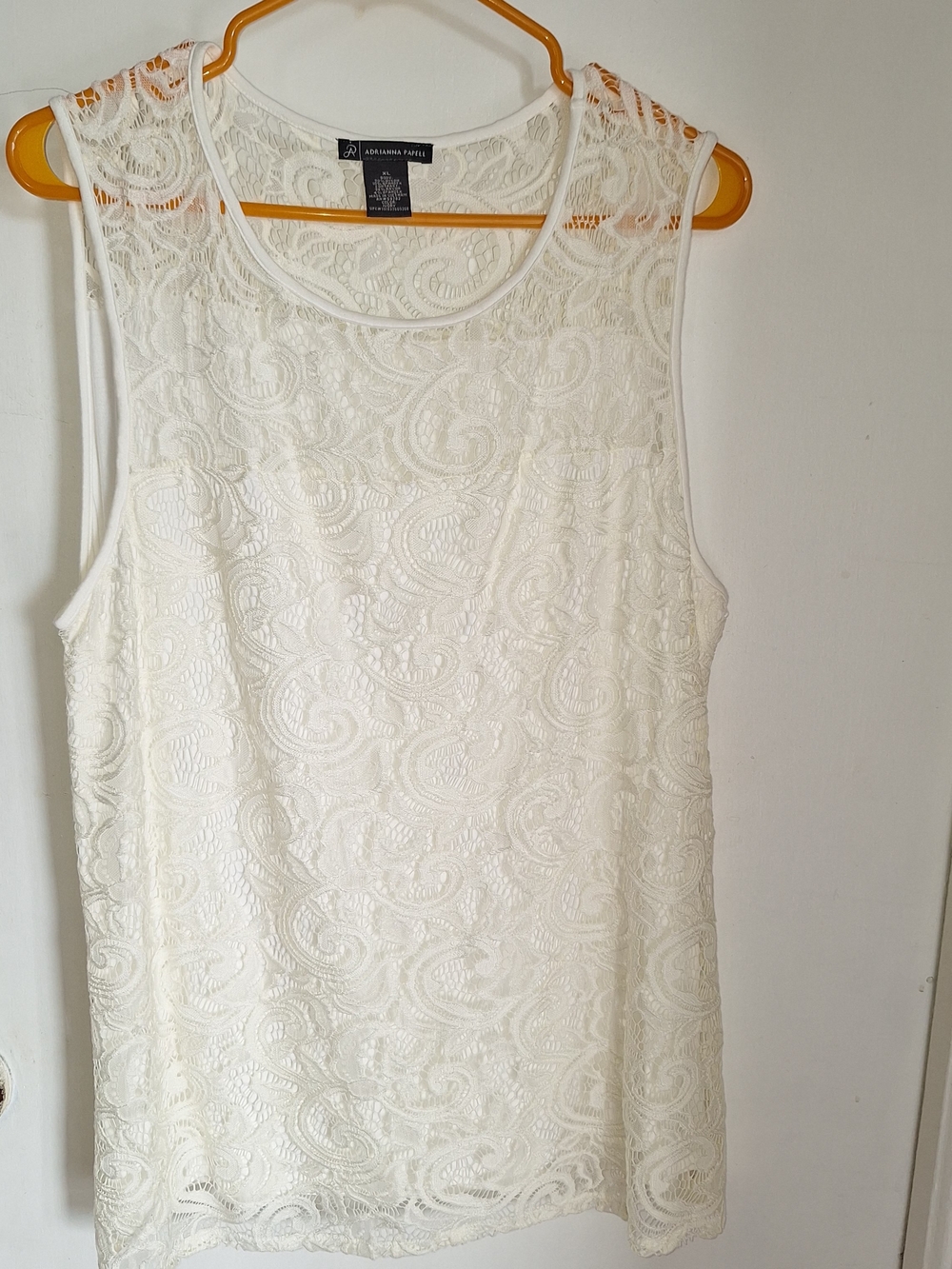 Adrienne Vittadini White Lace Sleeveless Top